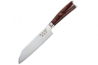 Santoku : couteau avec lame en acier de damas 18 cm