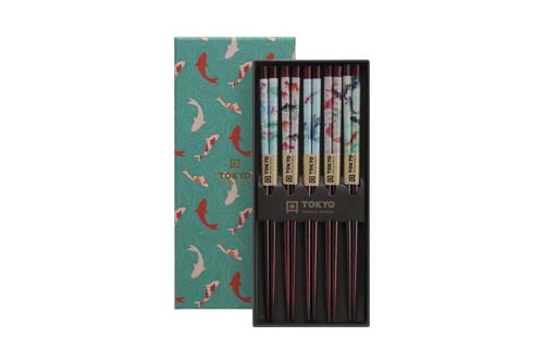 Ensemble 5 paires baguettes style poisson rouge japonais